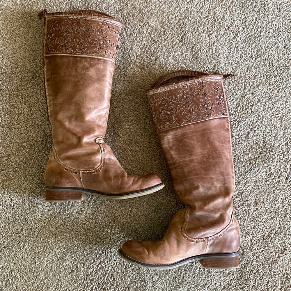 CORRAL Women’s Laser Cut Knee High Round Toe Boots